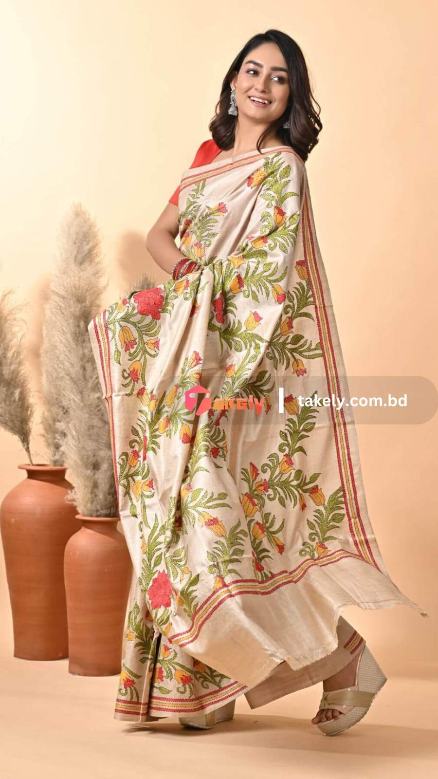Kantha Stitch Design Digital Print Saree |
