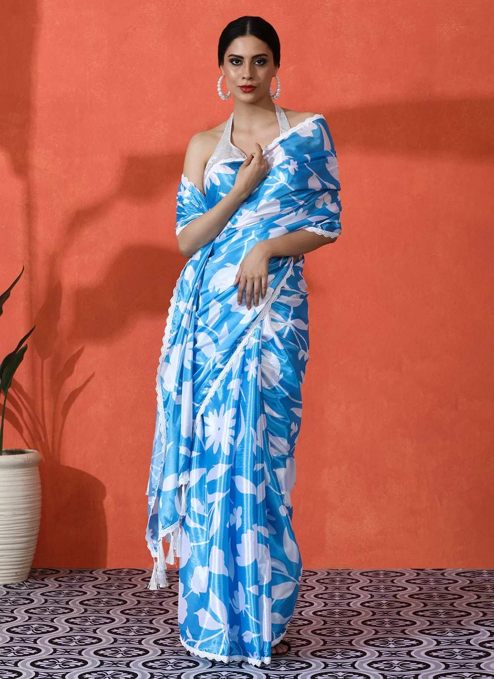 Digital Printed Satin Silk Saree With Blouse Piece |