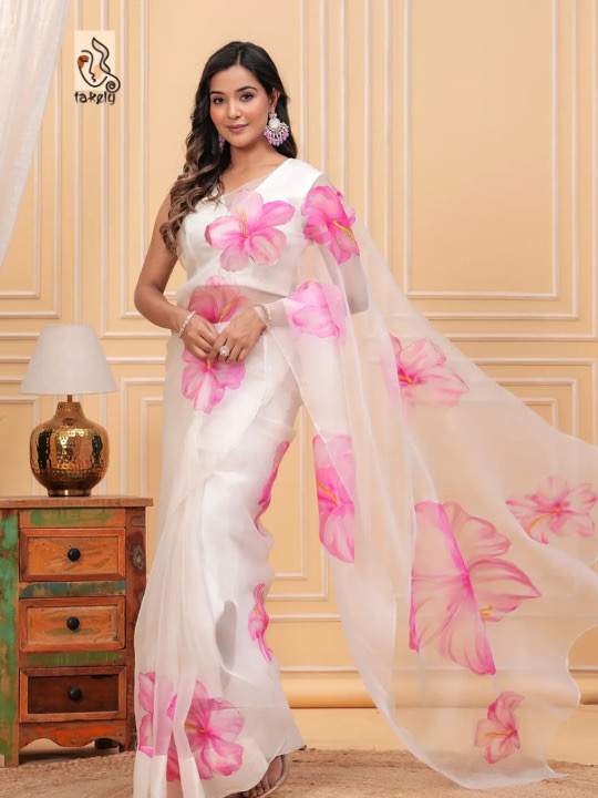 Organza Silk Printed Saree With Blouse Piece