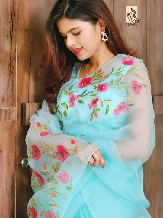 Organza Silk Printed Saree With Blouse Piece