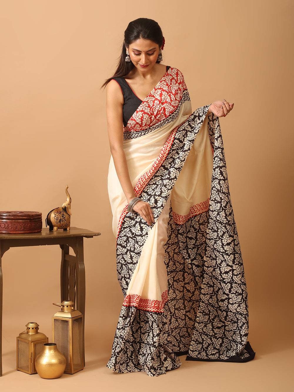 Cream Pure Soft Silk Digital Printed Saree |