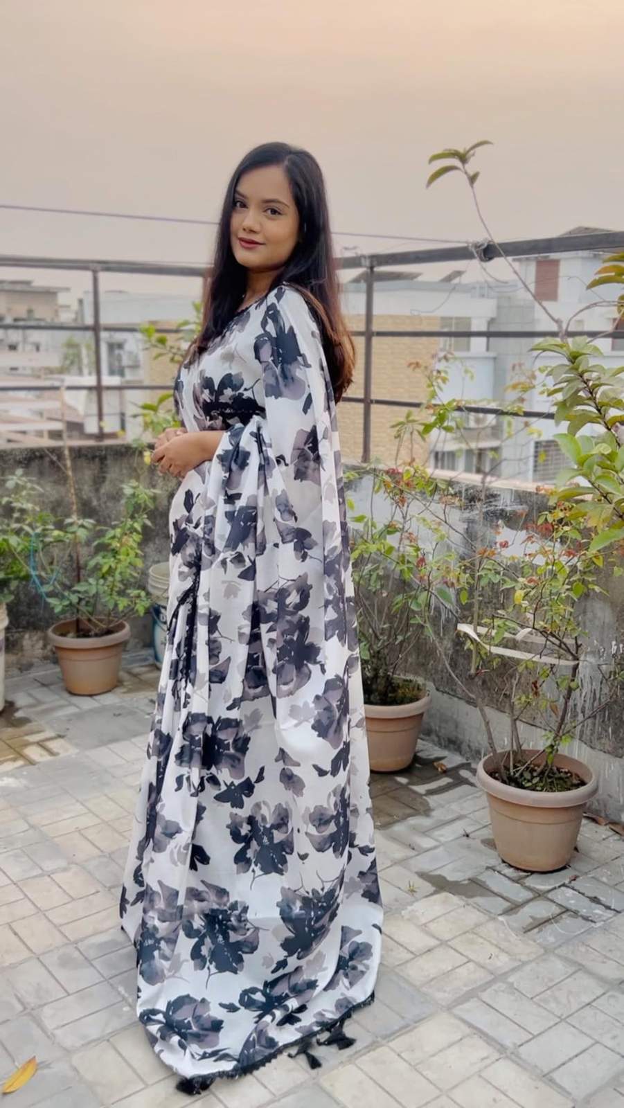 Digital Printed Satin Silk Saree With Blouse Piece |