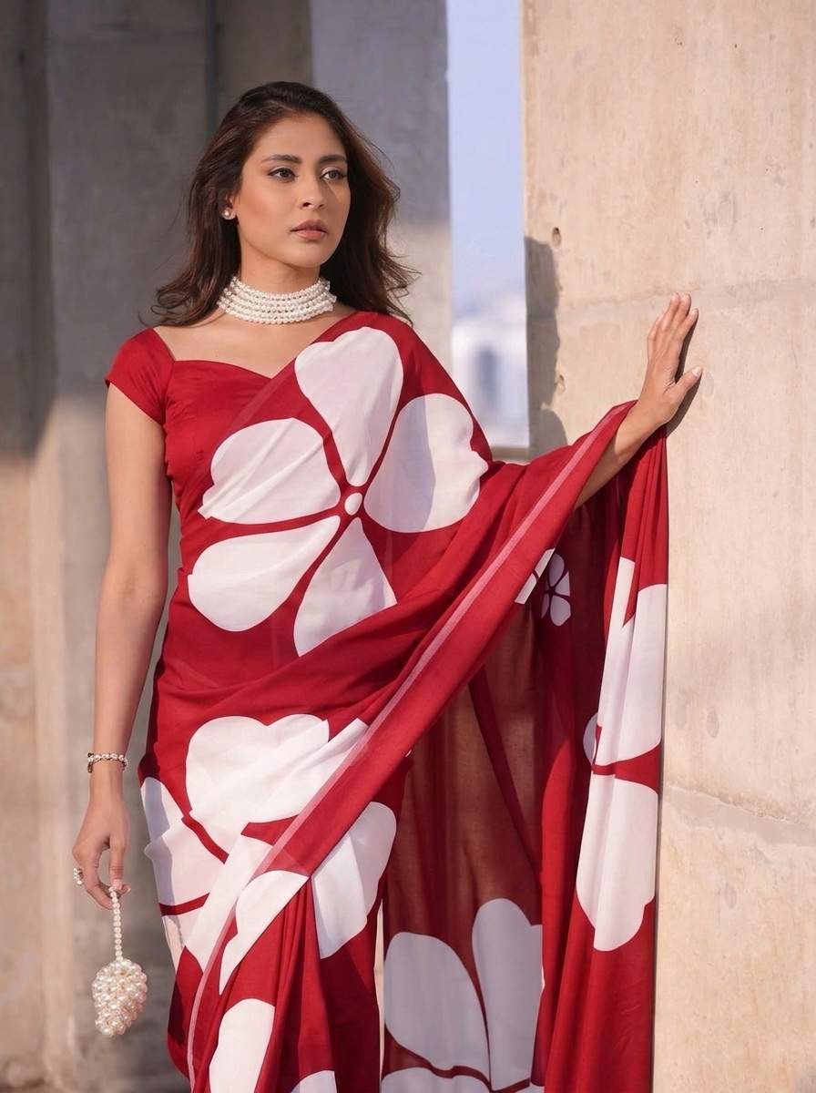 Semi Moslin Silk Digital Printed Saree With Blouse Piece