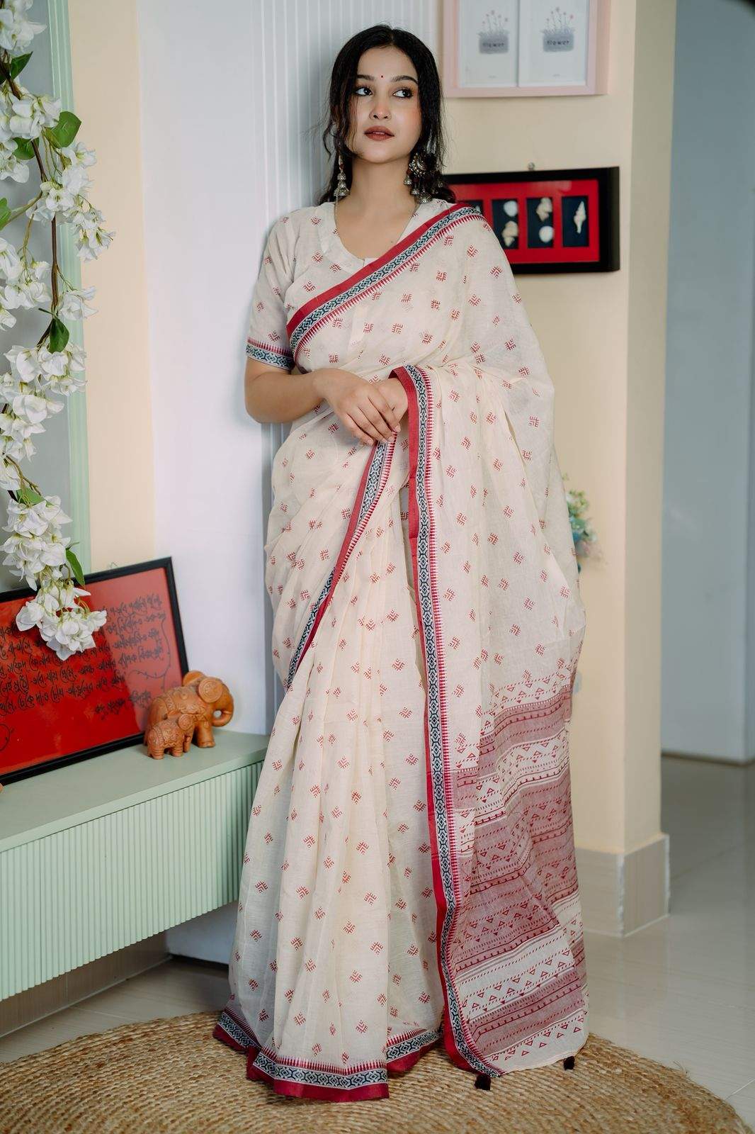 Arong Cotton Block Printed Shari |