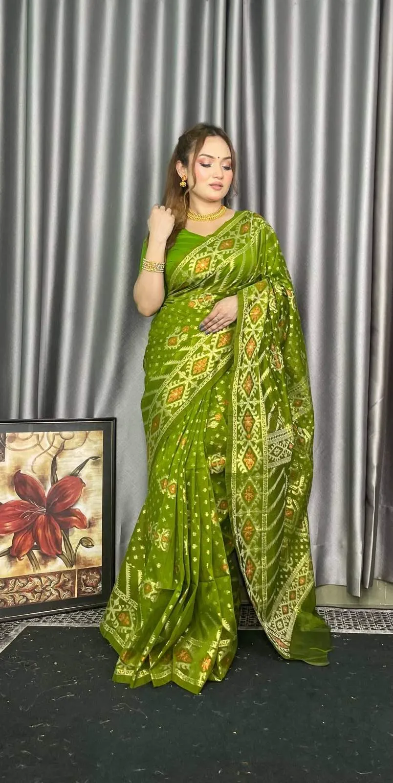 60/80 Count Jori Sutar Tant Jamdani Saree With Blouse Piece |