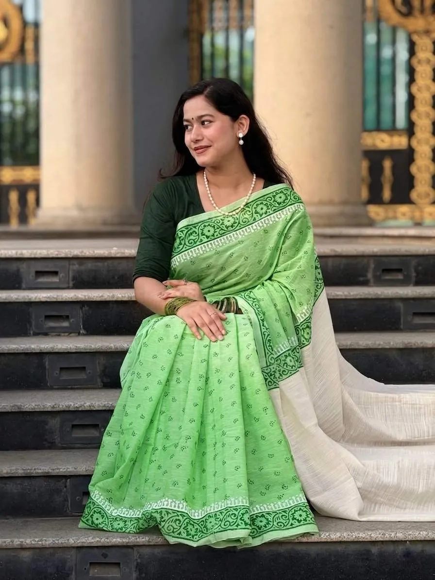 Handloom Cotton Hand block Printed Saree |