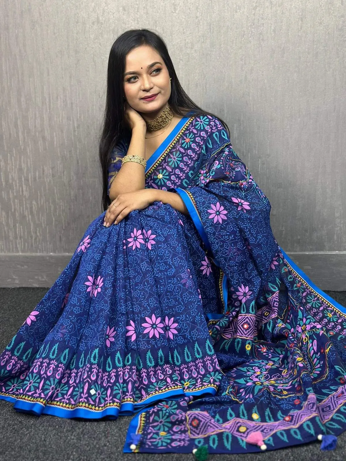 Tangail Mixed Cotton Handblock Saree |