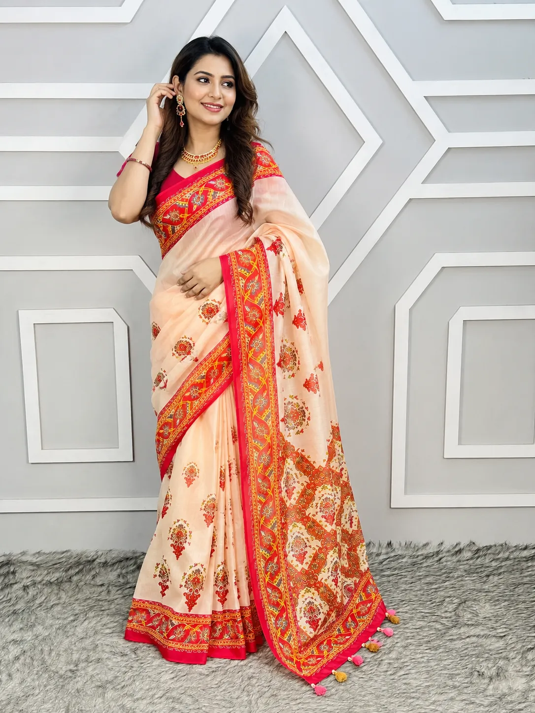 Semi Organza Silk Digital Printed Saree With Blouse Piece |