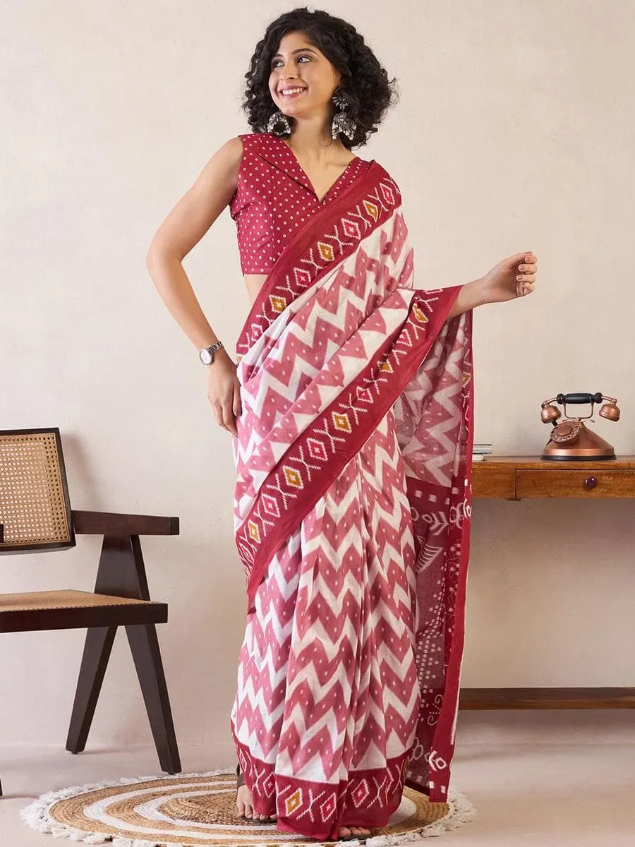 রক্তিমা | Premium Chanderi Silk Digital Print Saree with Blouse Piece