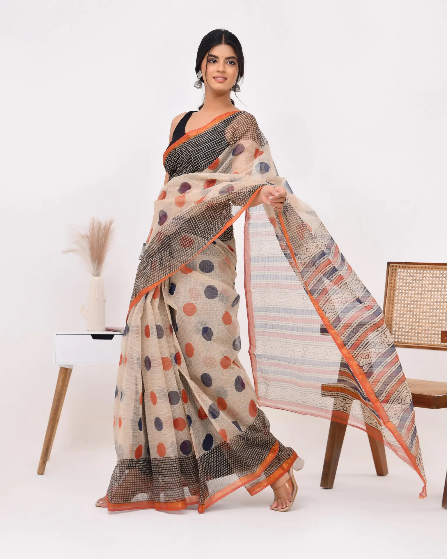 Rongdhonu Megh Premium Kota Doria Cotton Saree | Traditional Digital Print