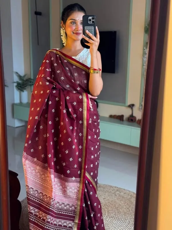 রক্তিমা ব্লকপ্রিন্ট কটন শাড়ি | 100% Pure Cotton Saree