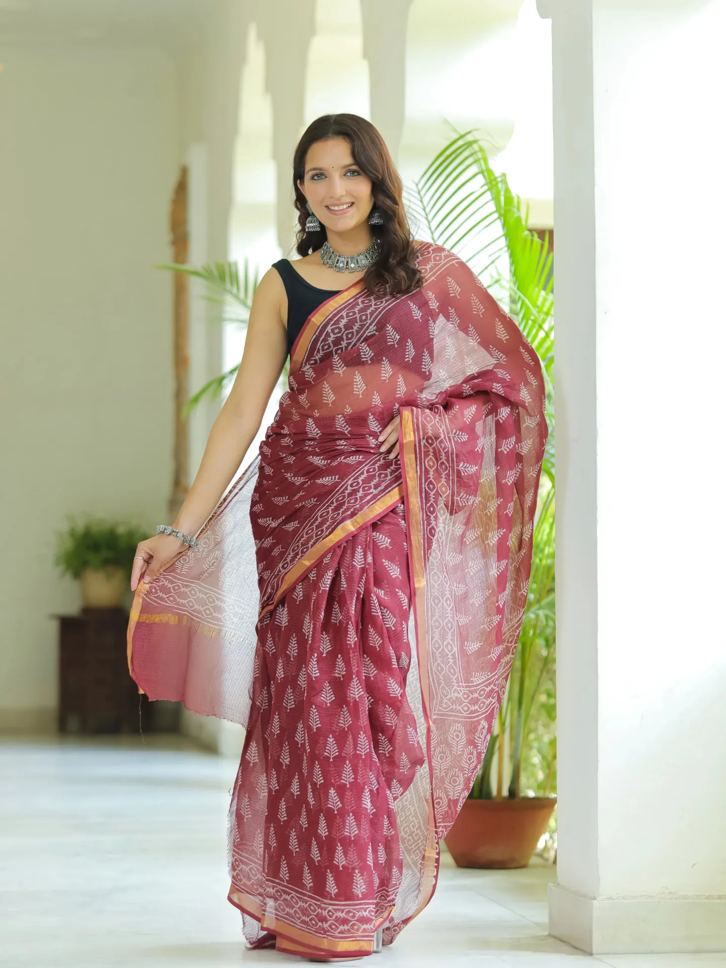 Traditional Block Design Digital Print Kota Doria Cotton Saree