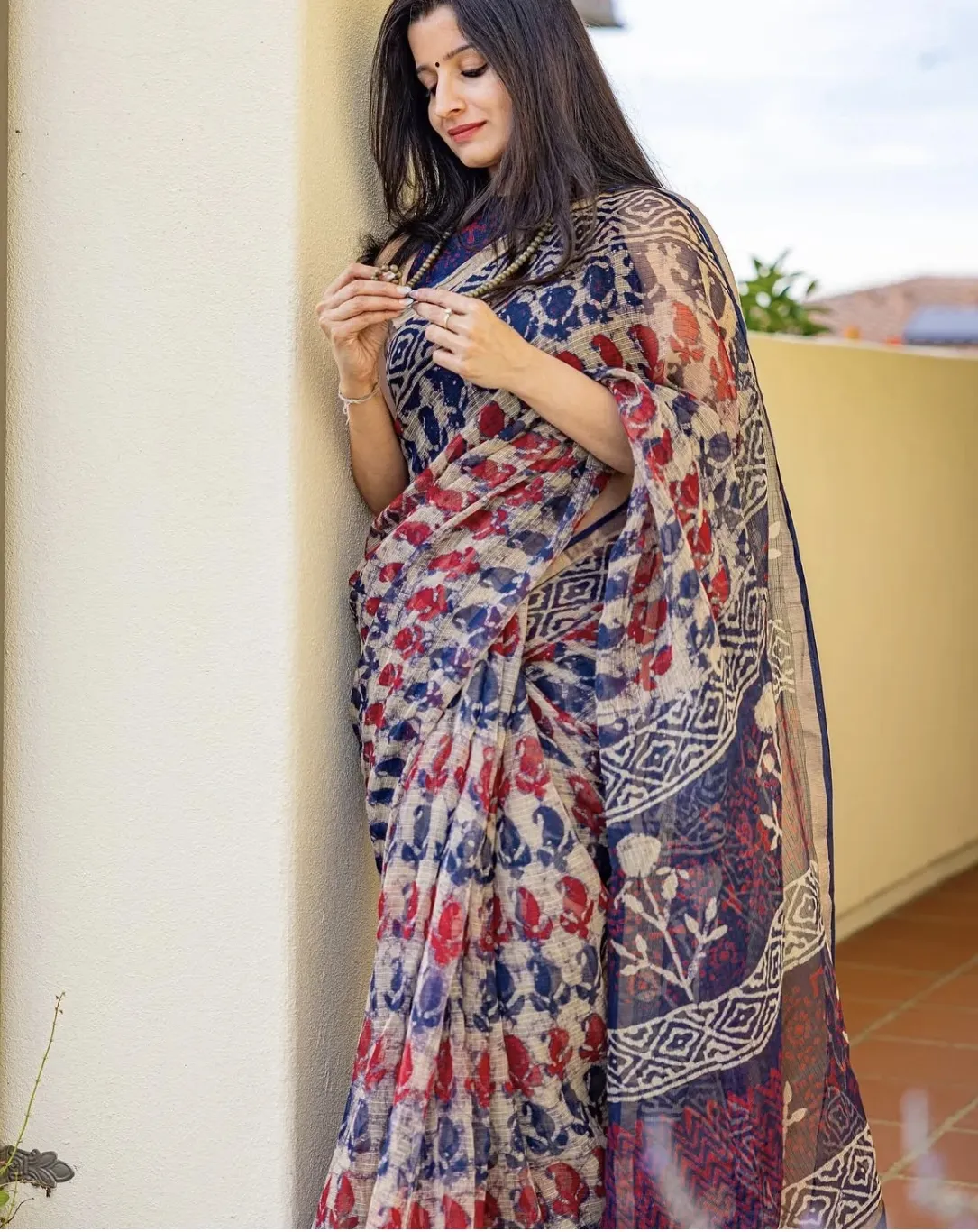 Traditional Block Design Digital Print Kota Doria Cotton Saree