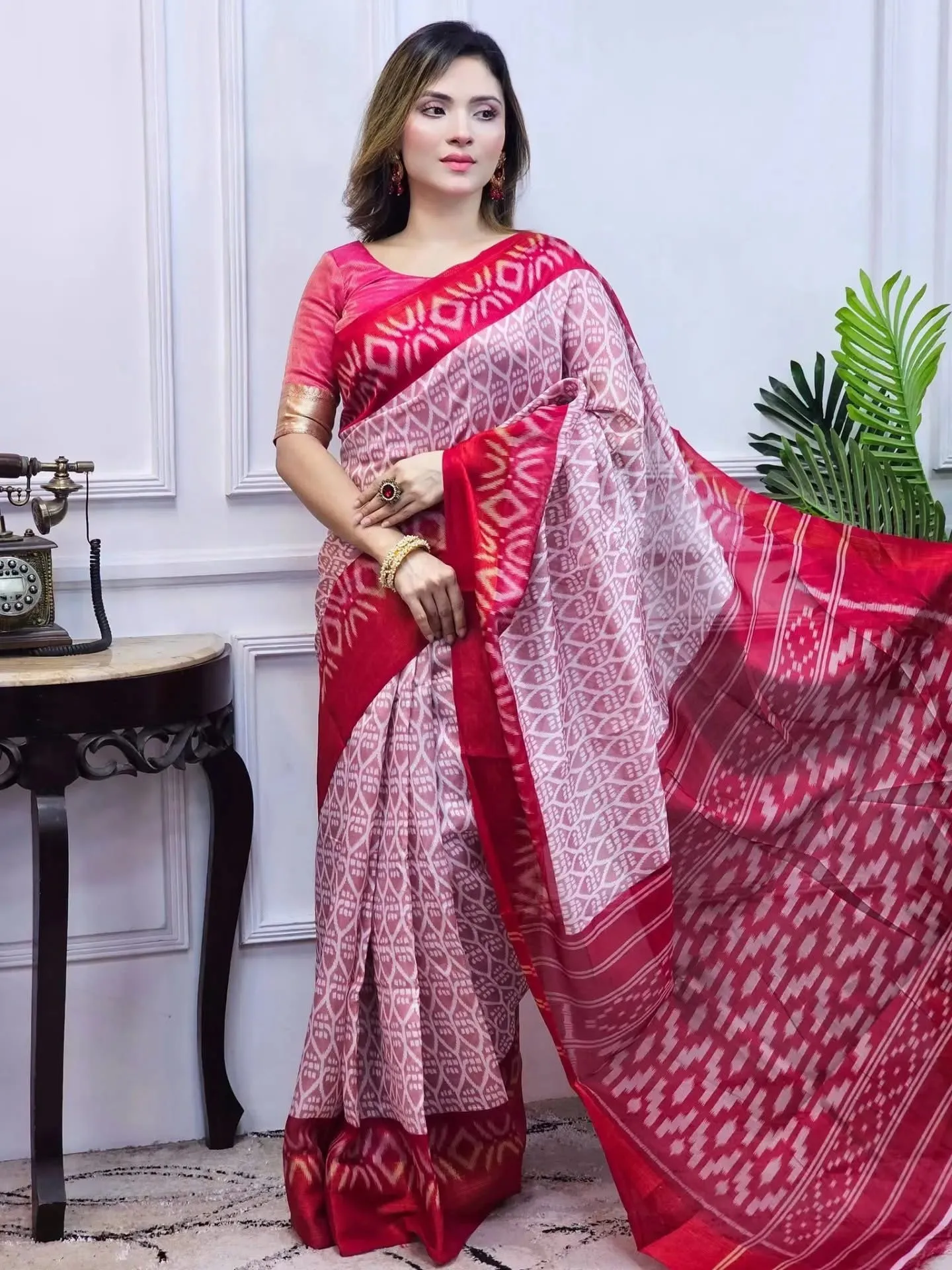 Arunamadhuri — Premium Pink & Maroon Chanderi Silk Digital Print Saree